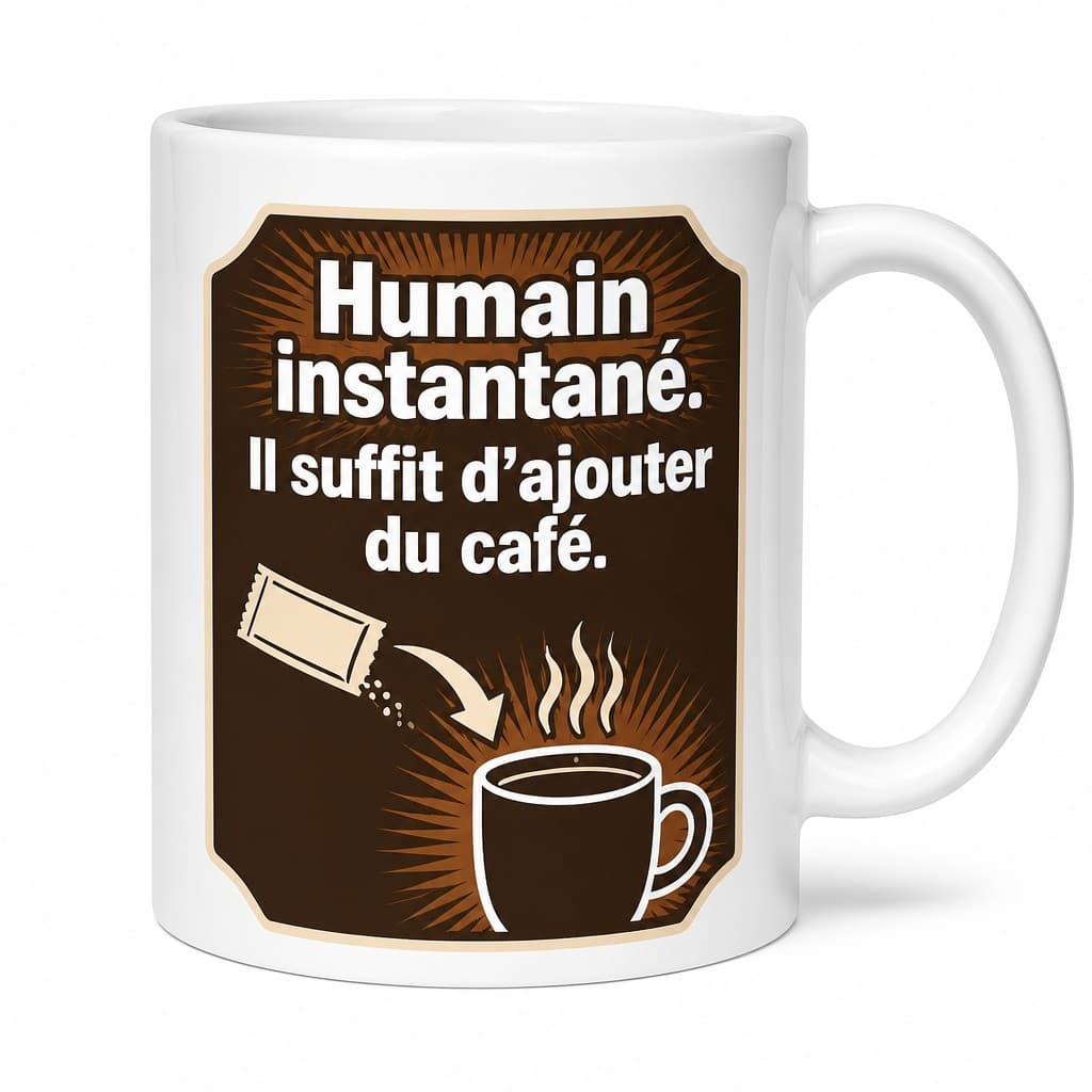 Mug café Humain instantané. Il suffit d’ajouter du café.