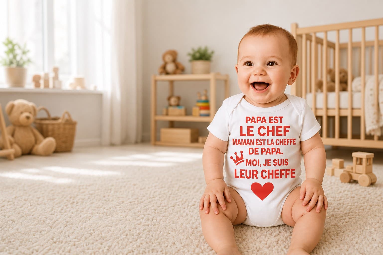 Bébé portant un body « Papa est le chef »